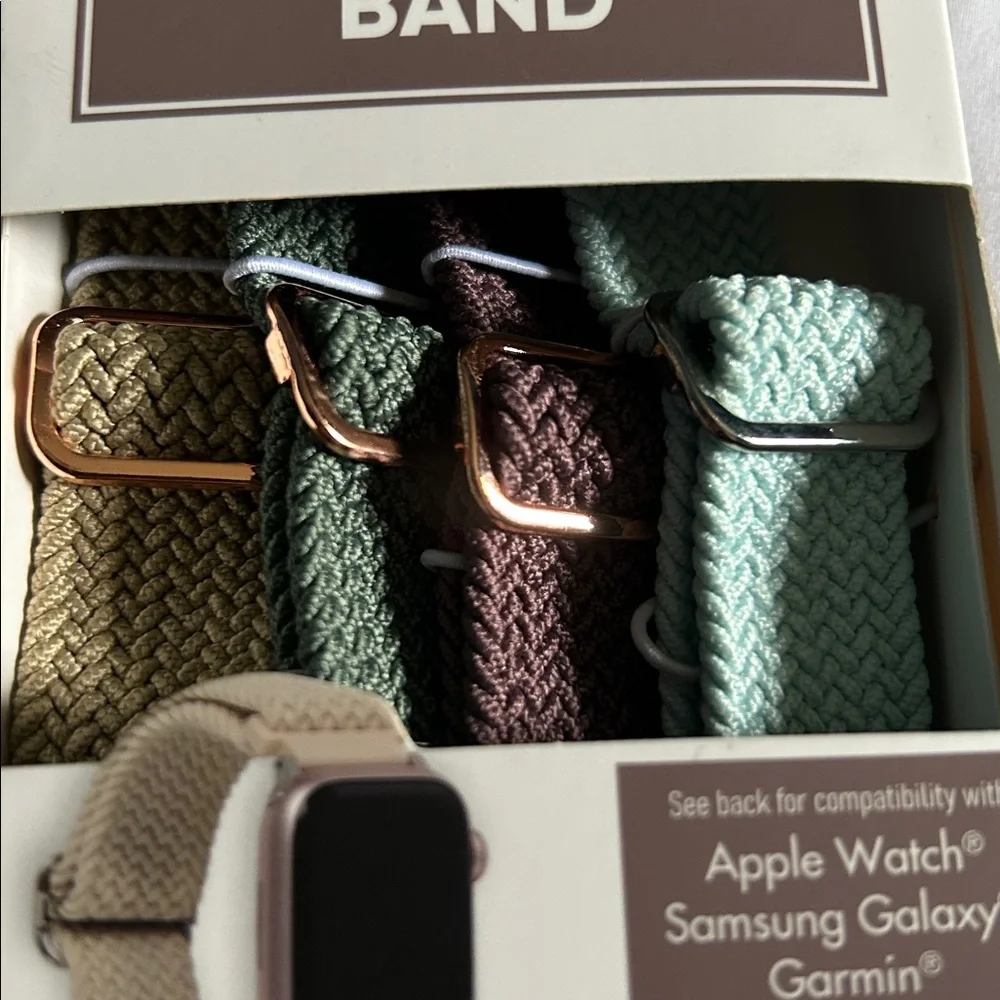 Universal Tan, Green, Mauve, Sky Blue Nylon Elastic Smart Watch Band Set Of 4